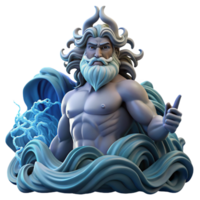 extraordinary retro Poseidon commanding a tempestuous sea, dark and stormy lighting, dramatic realism style refined png