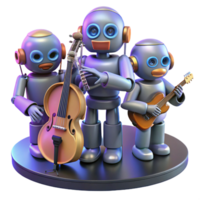 bold striking A group of robots playing musical instruments in a jazz band, dim lighting, retro futuristic style studio quality png