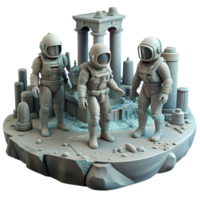 exquisite playful creative A group of explorers in futuristic diving suits explores the ruins of an ancient, underwater city. Steampunk style, muted lighting premium png