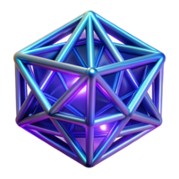 radiant joyful gothic Geometric fractals in shades of deep violet and electric blue, interconnected by glowing neon lines, dimly lit crisp png
