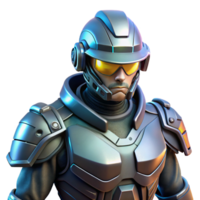 mesmerizing dynamic avant garde A futuristic soldier in full armor, glowing visor, dramatic backlighting, science fiction character design high quality png