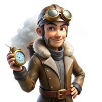 mesmerizing calm industrial A lone steampunk explorer in a leather aviator jacket and goggles, holding a complex compass, amidst swirling fog, dramatic chiaroscuro lighting, digital painting style 8K png