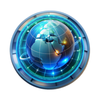 exceptional minimalist A holographic projection of the Earth rotating slowly, continents outlined in glowing lines, surrounded by binary code, futuristic style refined png