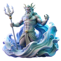 quintessential art deco Poseidon, God of the Sea, rising from a tempestuous ocean, wielding his trident, surrounded by swirling water and lightning strikes. Dynamic lighting. Art Deco style flawless png