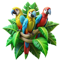 rare classic A group of colorful macaws perched on a jungle vine, vibrant rainforest backdrop, National Geographic photography style masterfully captured png