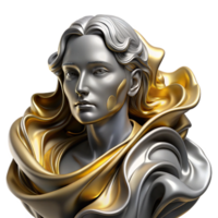 picturesque tranquil tropical Abstract portrait composed of flowing liquid metal, in shades of silver and gold, with dramatic Rembrandt lighting exclusive png