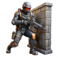 notable abstract A futuristic soldier, armed with a plasma rifle, takes cover behind a crumbling wall in a war torn cityscape. Gritty, realistic lighting. Military sci fi style sharp png
