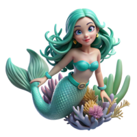 hypnotic reflective artistic A beautiful mermaid with scales of turquoise and emerald, swimming through a coral reef, underwater photography style expertly shot png