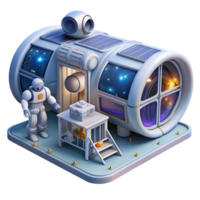 dreamy gorgeous A space station with modular architecture, docking bays, astronauts floating outside, starry backdrop visible through windows detailed png