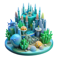 bold splendid An underwater city built of coral and bioluminescent algae, soft blue and green light, organic shapes, schools of fish swimming through the structures original png
