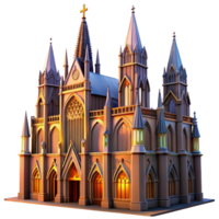 immaculate whimsical artistic A towering Gothic cathedral with intricate stained glass windows, dramatic sunset lighting, digital painting style sharp png