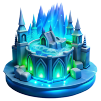 whimsical wonderful An ice palace with intricate carvings, glowing blue light, aurora borealis in the sky refined png