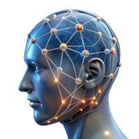 tranquil fascinating A transparent human head with glowing neural networks visible inside, intricate connections and pathways, dark background, scientific illustration style professional png