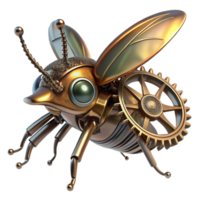 wonderful remarkable A steampunk insect, a metallic beetle with intricate gears and wings, crawling on a cogwheel, lit by a single ray of light. Macro photography, hyperrealistic style png