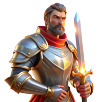 splendid coveted Portrait of a noble knight in shining armor, holding a sword, lit by dramatic sunlight, in a heroic style png