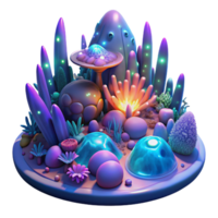 unforgettable modern A vibrant, alien ecosystem, teeming with strange, bioluminescent flora and fauna, illuminated by the soft glow of a nearby nebula. Fantasy art style perfect clarity png