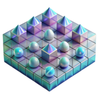 spectacular minimalist A field of geometric shapes arranged in a grid pattern, with a holographic texture and a shifting color scheme. Ambient occlusion exclusive png