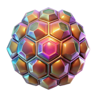 timeless geometric A kaleidoscope of tessellated hexagons, shimmering with holographic textures, lit by a warm ambient glow, in a minimalist style detailed png