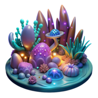 spectacular dramatic organic A vibrant, alien ecosystem, teeming with strange, bioluminescent flora and fauna, illuminated by the soft glow of a nearby nebula. Fantasy art style elite png