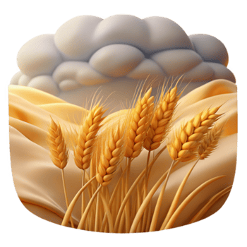 bellissima romantico geometrico un' rotolamento campo di Grano ondeggiante nel il vento sotto un' nuvoloso cielo, impressionista stile con un' caldo colore tavolozza elite png