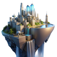 majestic contemporary A futuristic city, built on the side of a cliff, with waterfalls cascading down its walls, illuminated by the soft light of dawn. Sunrise lighting, matte painting style original png
