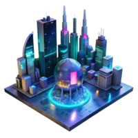 vibrant inspired A futuristic cityscape at night, towering holographic advertisements shimmering in the rain, cyberpunk style, neon lights reflecting in puddles, viewed from a low angle png
