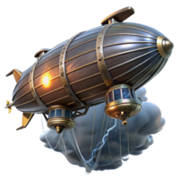 immaculate unforgettable A steampunk zeppelin soaring through a storm filled sky, illuminated by flashes of lightning and the glow of its internal lights. Dramatic lighting, cinematic style png