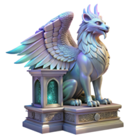 immaculate minimalist A majestic griffin with iridescent feathers, perched atop a crumbling marble altar, bathed in ethereal moonlight. Art Nouveau style high resolution png