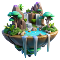passionate splendid A floating island with waterfalls cascading down, lush vegetation, vibrant fantasy colors, dreamlike atmosphere, floating rocks, magical realism top tier png