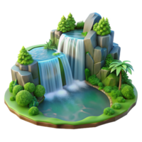 melancholic pristine A cascading waterfall plunging into a crystal clear pool, surrounded by lush greenery, long exposure photography style 8K png