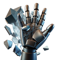 timeless victorian A robotic hand reaching out from a shattered screen, sharp shards of glass reflecting the surrounding environment, dark and gritty style elite png