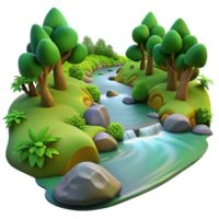 remarkable surreal A babbling brook flowing through a lush forest, long exposure, soft, diffused light, tranquil atmosphere, precision png