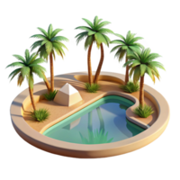 iconic abstract A desert oasis with palm trees and a reflecting pool, bright midday sunlight, photorealistic render fine detail png