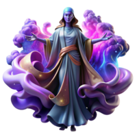 picturesque elegant A powerful, androgynous oracle draped in flowing robes, surrounded by swirling nebulae, cosmic horror style, vibrant colours original png