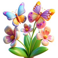memorable tropical A group of butterflies fluttering around a flower bush, bright sunlight, vibrant colors, dynamic composition, professional png