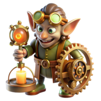 mesmerizing dreamy gothic A mischievous goblin tinkering with a complex clockwork contraption, surrounded by gears and springs. Warm, flickering candlelight, steampunk style masterfully captured png
