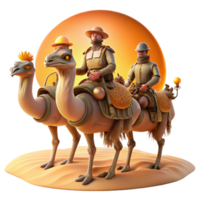 extraordinary bohemian A group of steampunk explorers, riding on mechanical ostriches, across a vast desert landscape. Bright, sunny lighting with a warm color palette sharp png