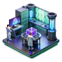 remarkable bohemian A futuristic lab filled with glowing screens and holographic projections, scientists working in the background, cyberpunk style, dramatic lighting fine detail png