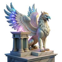 acclaimed baroque A majestic griffin with iridescent feathers, perched atop a crumbling marble altar, bathed in ethereal moonlight. Art Nouveau style expertly shot png
