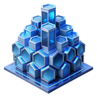 elegant dreamy artistic A futuristic skyscraper made of interconnected hexagonal modules, bathed in cool blue light, cyberpunk style professional png