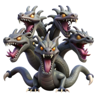 striking bold rustic A fearsome hydra with multiple heads regenerating, swampy environment, dark fantasy style, dimly lit impeccable png
