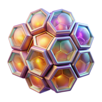 captivating notable A kaleidoscope of tessellated hexagons, shimmering with holographic textures, lit by a warm ambient glow, in a minimalist style png