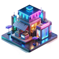peaceful gorgeous A bustling cyberpunk marketplace, neon signs illuminating holographic advertisements, rain slicked streets reflecting the vibrant lights, gritty, realistic style exclusive png