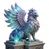 fascinating whimsical elegant A majestic griffin with iridescent feathers, perched atop a crumbling marble altar, bathed in ethereal moonlight. Intricate, hyperrealistic style expertly shot png