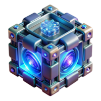 impressive creative A quantum computer core, glowing with energy, complex geometric shapes and fractal patterns, dark background, abstract style premium png