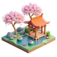 striking remarkable A serene Japanese garden with a koi pond and cherry blossoms, tranquil style, soft diffused light png