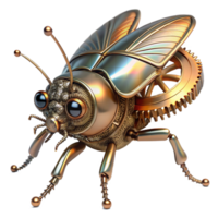vibrant inspired A steampunk insect, a metallic beetle with intricate gears and wings, crawling on a cogwheel, lit by a single ray of light. Macro photography, hyperrealistic style png