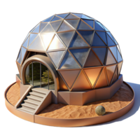 bold spectacular A geodesic dome house, futuristic design, surrounded by a desert landscape, harsh sunlight flawless png