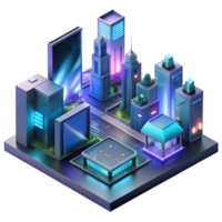 exquisite minimalist A futuristic cityscape at night, towering holographic advertisements shimmering in the rain slicked streets, viewed from a high angle, cinematic lighting, dystopian style 4K png