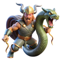 striking unparalleled Thor battling the Midgard Serpent, Jormungandr, lightning crackling, Norse mythology style, dynamic lighting, png